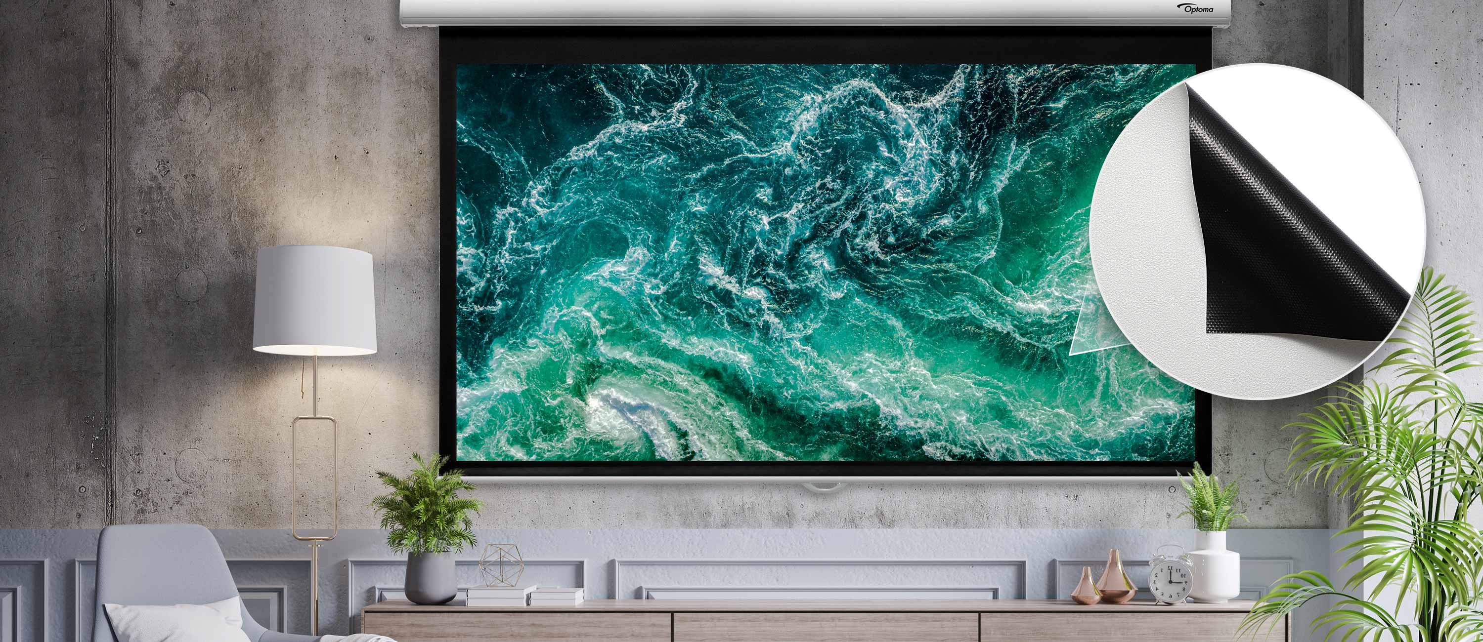 Profesionalno projekcijsko platno s projektorom – idealno za prezentacije, edukacije, poslovne prostore i kuno kino.