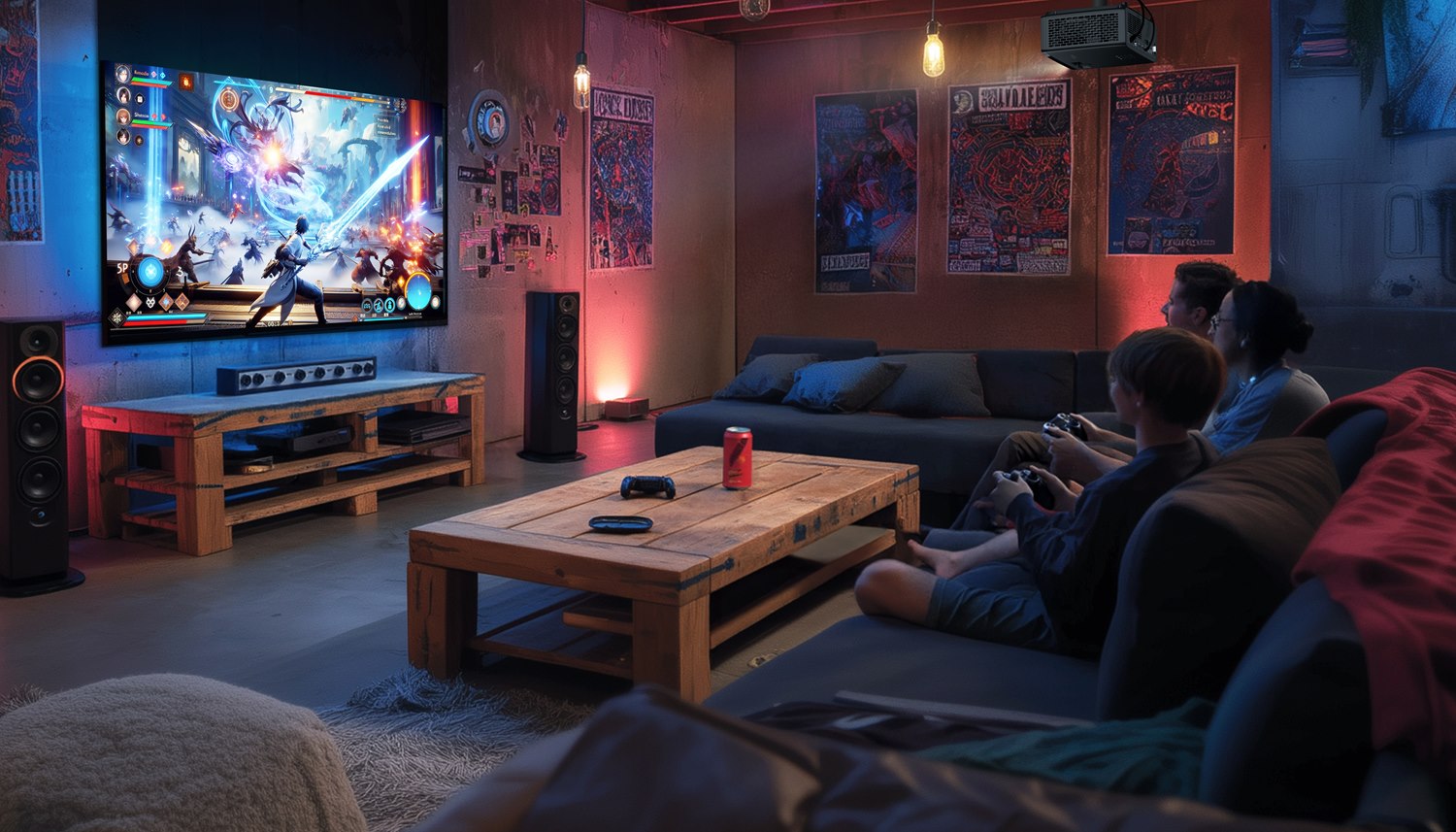 Moderno ku�no kino s projektorom, projekcijskim platnom i kvalitetnim ozvu�enjem