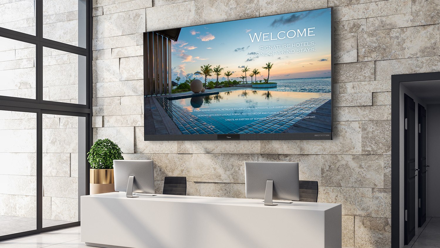 Optoma All-in-One LED ekran od 163 in�a u velikom predvorju hotela, veliki profesionalni LED zaslon