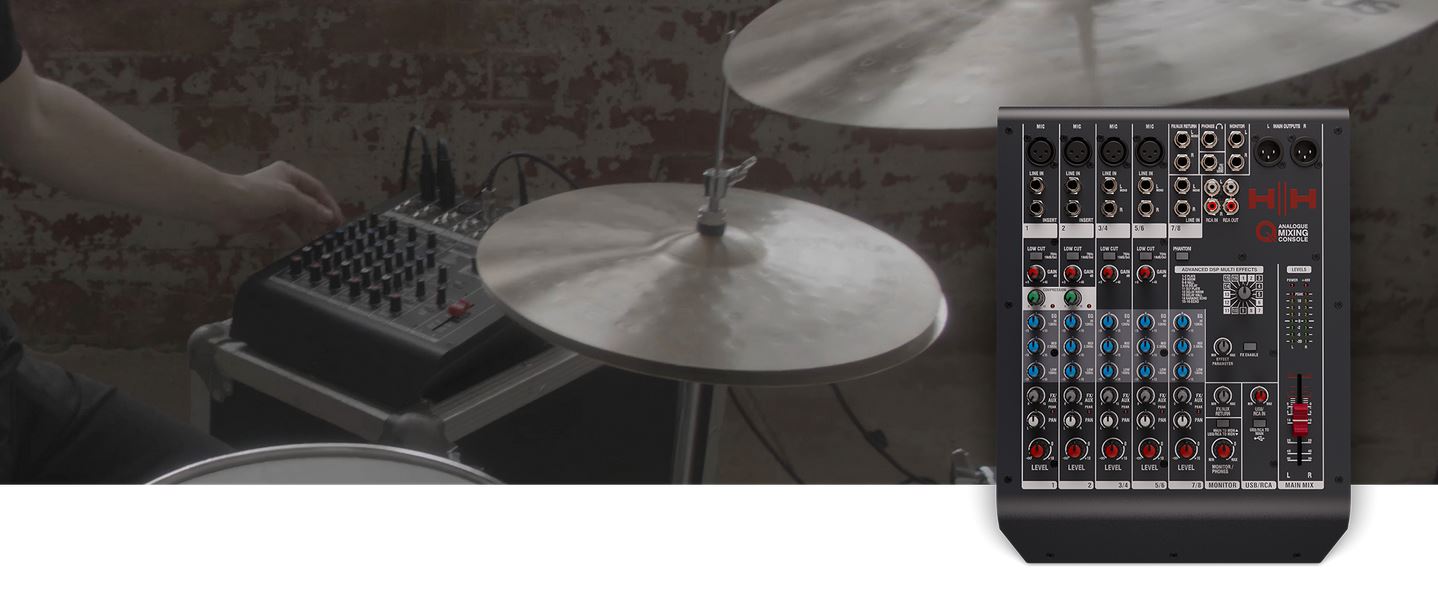 HH Electronics Q8FX profesionalna analogna mikseta za live nastupe, podcast i konferencije