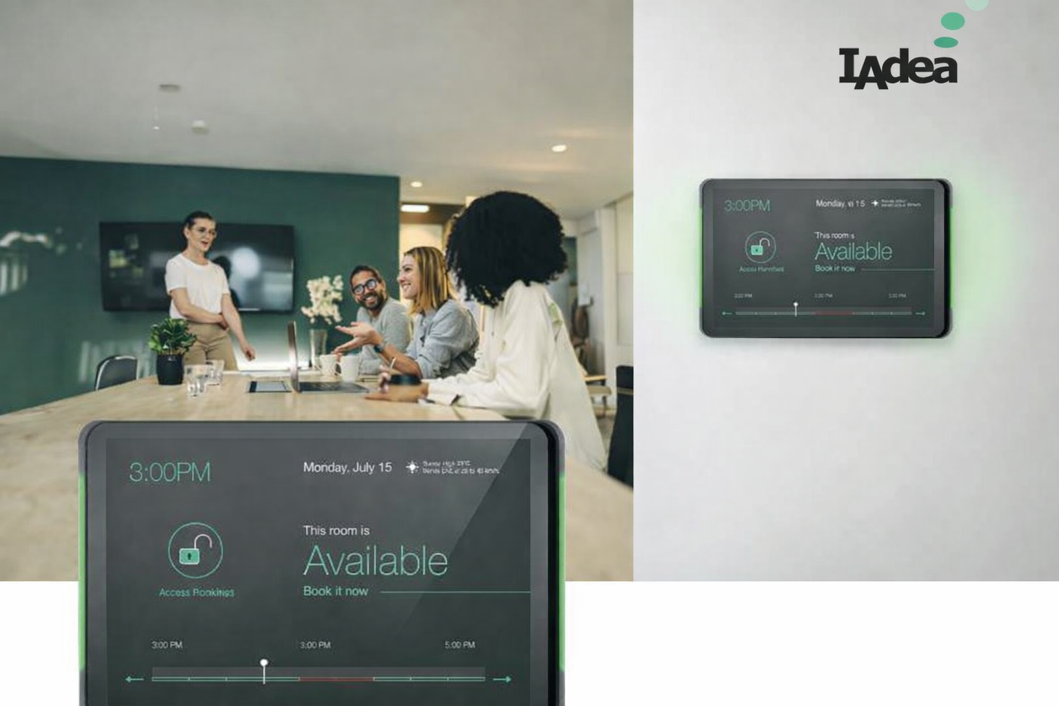 Panel za rezervaciju soba za sastanke u modernoj konferencijskoj dvorani – digitalni room booking panel za prikaz dostupnosti sastanaka