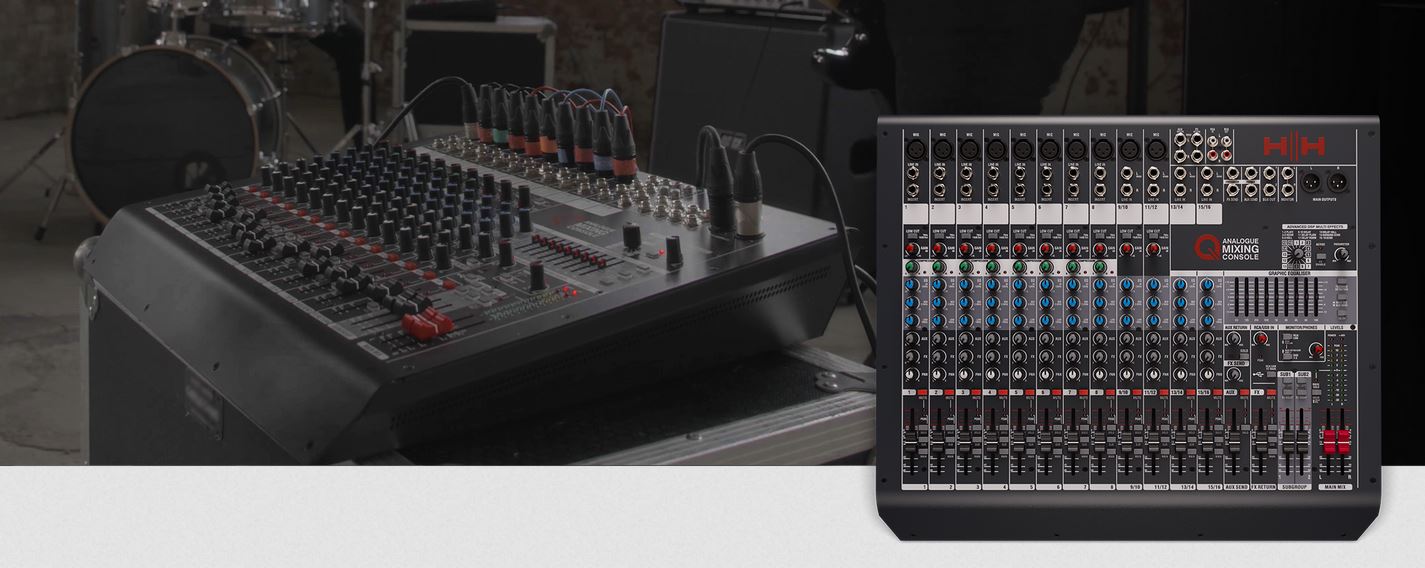 HH Electronics Q16FX analogni mikser – 16-kanalna miks konzola s USB sueljem i DSP efektima