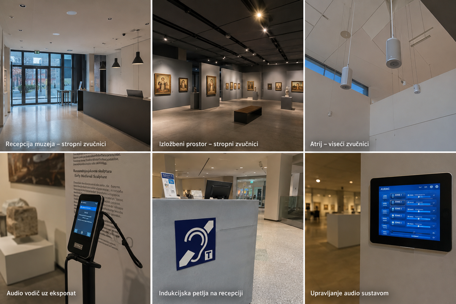 Ozvu�enje muzeja i galerije s profesionalnim audio sustavom, stropnim zvu�nicima i multimedijalnim izlo�benim prostorom