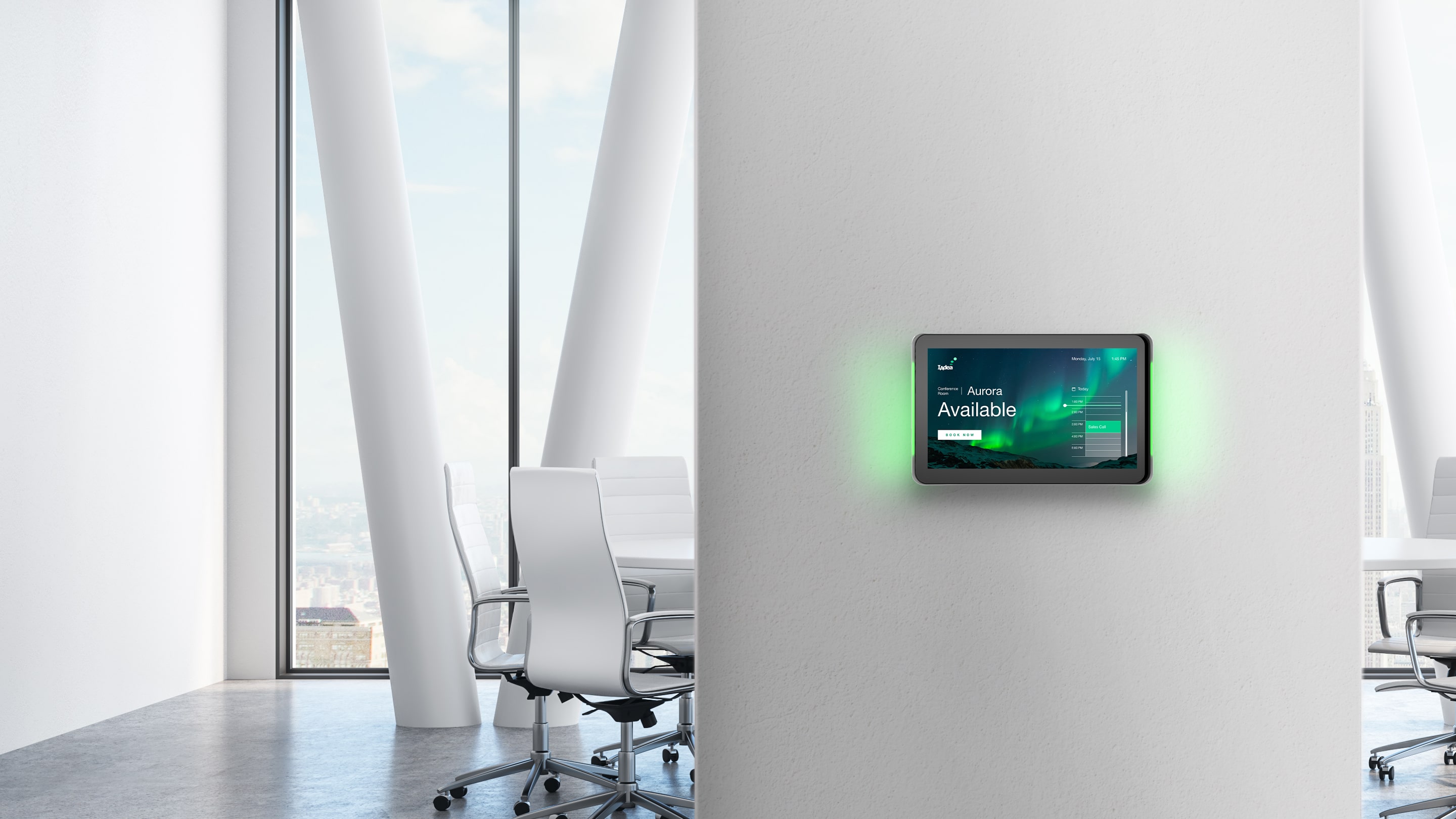 panel za rezervaciju soba za sastanke s touch zaslonom montiran ispred konferencijske dvorane